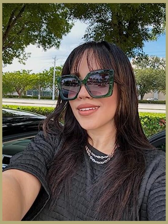 Oversized Square Cat Eye Sunglasses with Pearl Inlay, UV400 Protection main image 5